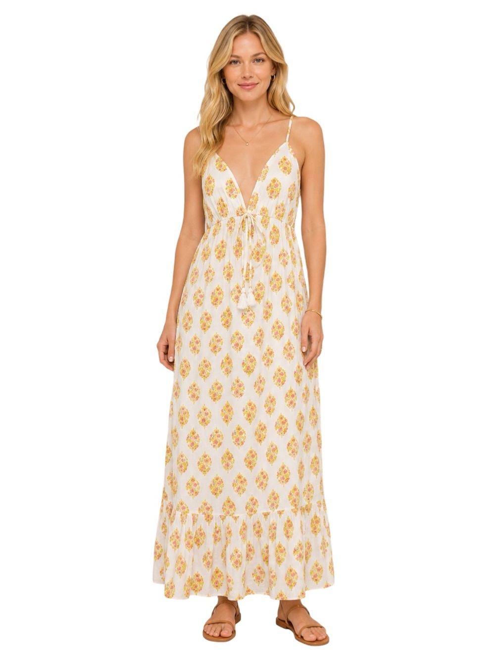 Dizzy Lizzy Designed in Los Angeles Pink & Yellow Floral Maxi Dress - Medium